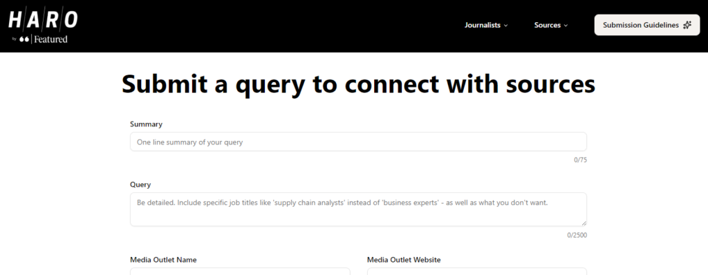 Harosubmit a qurey page