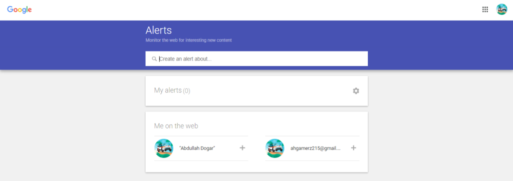 Google Alerts home page