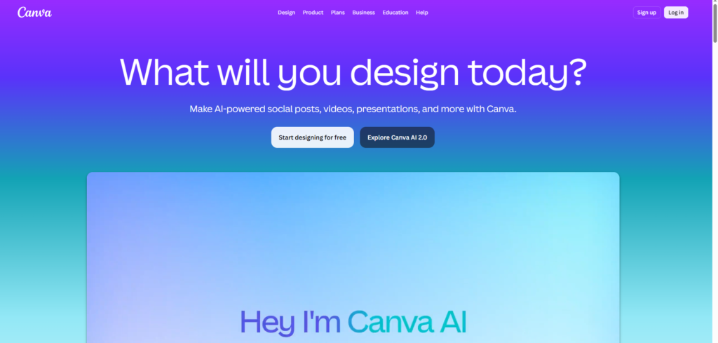 canva homepage