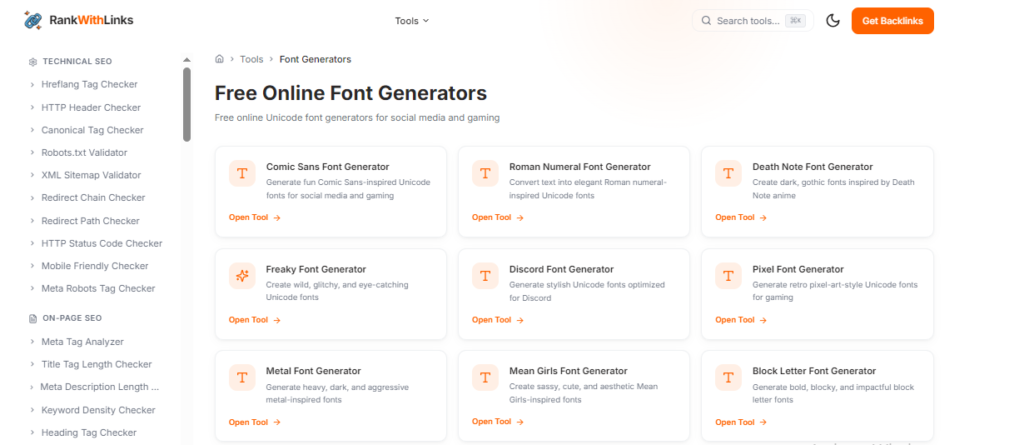 RankWithLinks Font Generator