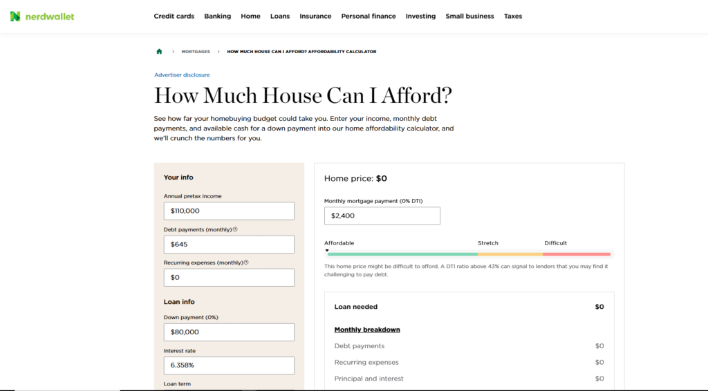 NerdWallet Home Affordability Calculator