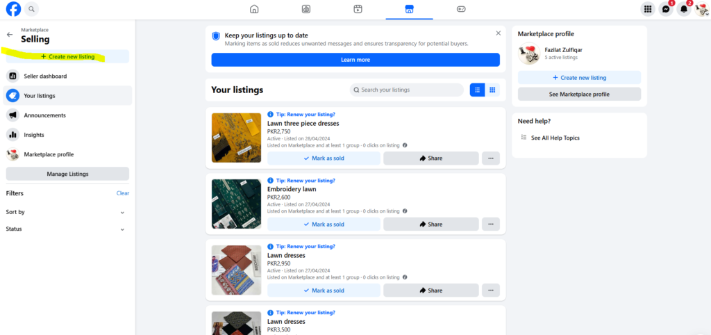 Create New Listing on fb marketplace