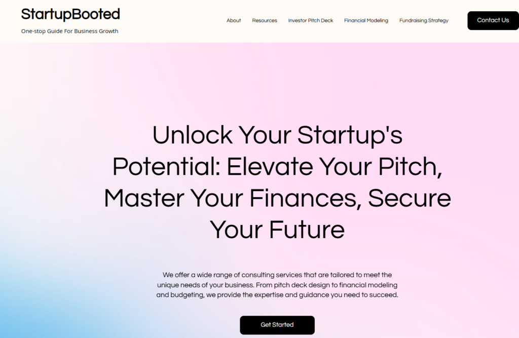 Startup Booted homepage