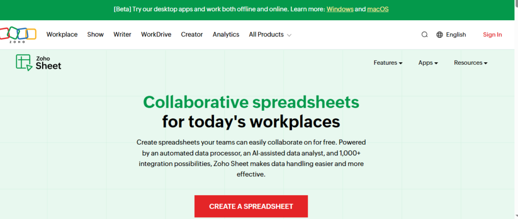 Zoho Sheet