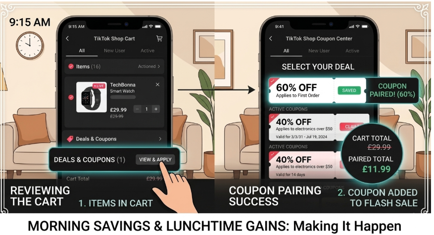 TikTok Shop checkout screen with the promo code field highlighted and a discount successfully applied