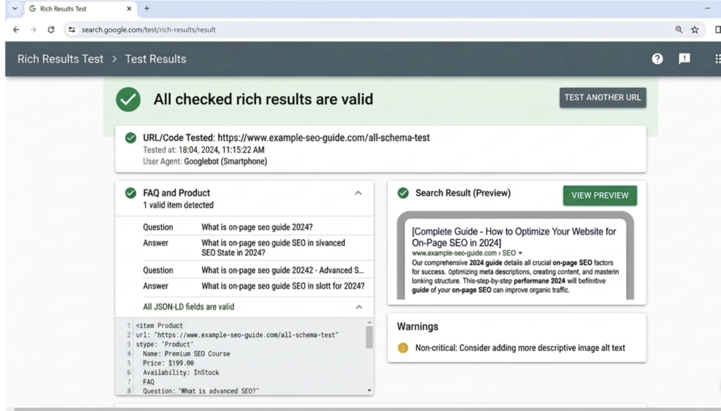 show Rich Results Test tool output s