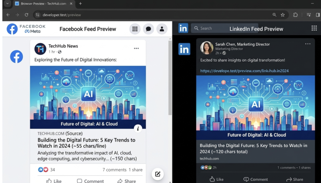 show Facebook/LinkedIn link preview comparison 