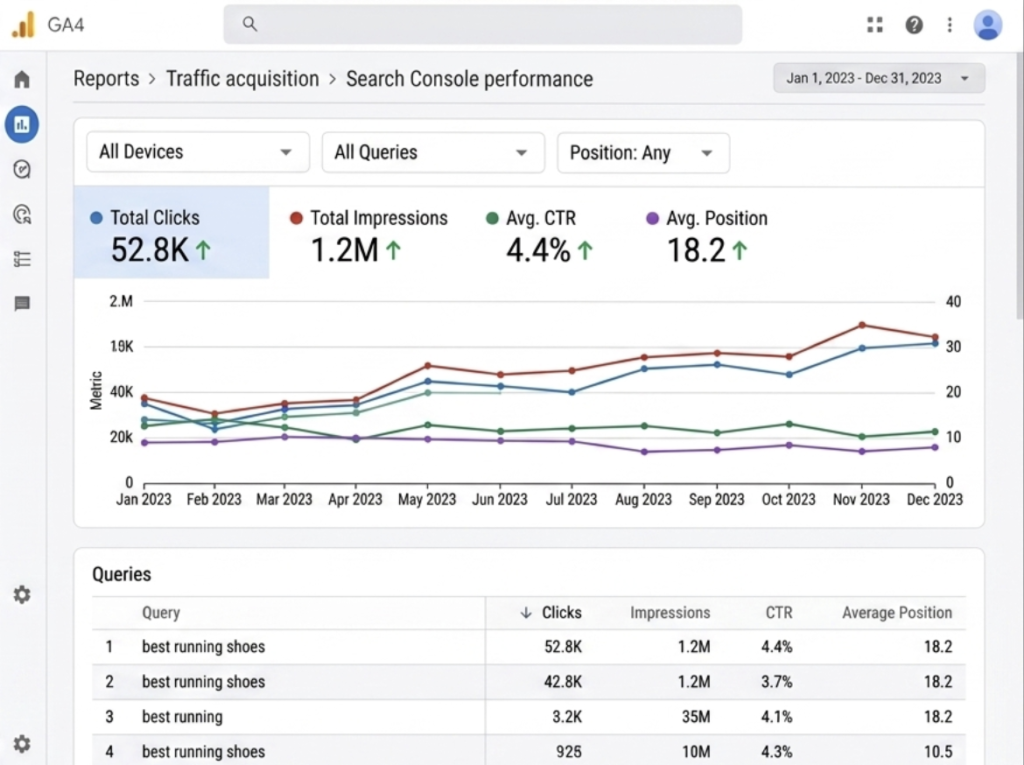 GSC performance report with position filters