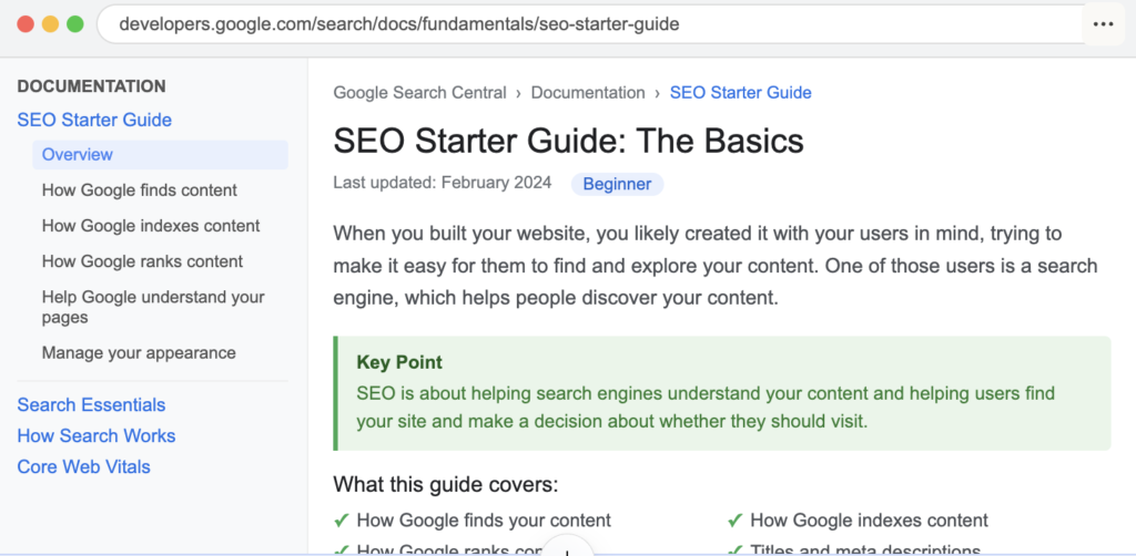 Google's official SEO Starter Guide at developers.google.com
