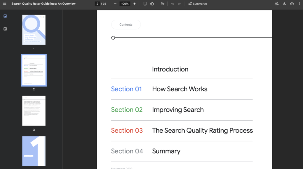 Quality Rater Guidelines PDF — Table of Contents
