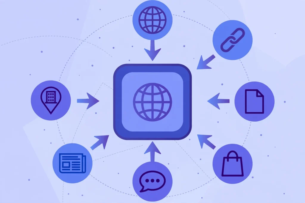 Off-page SEO backlinks network diagram