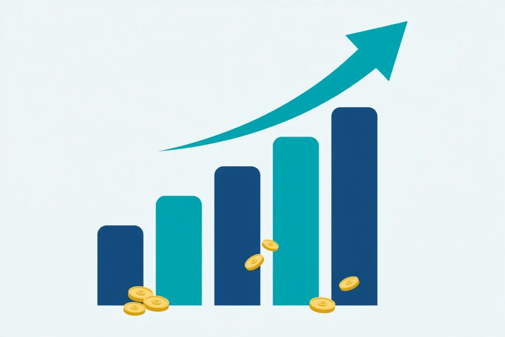 Rising bar chart illustrating growth in sponsored content advertising spend