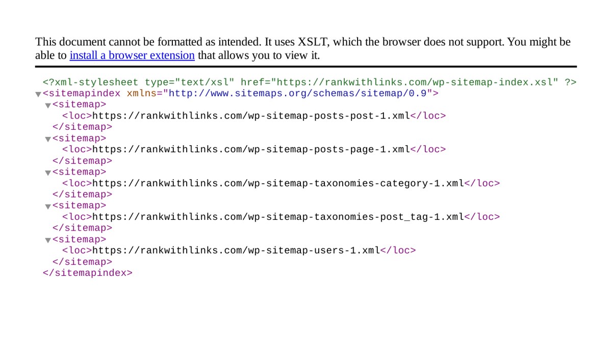 WordPress sitemap index checked during a technical SEO audit for a WordPress blog