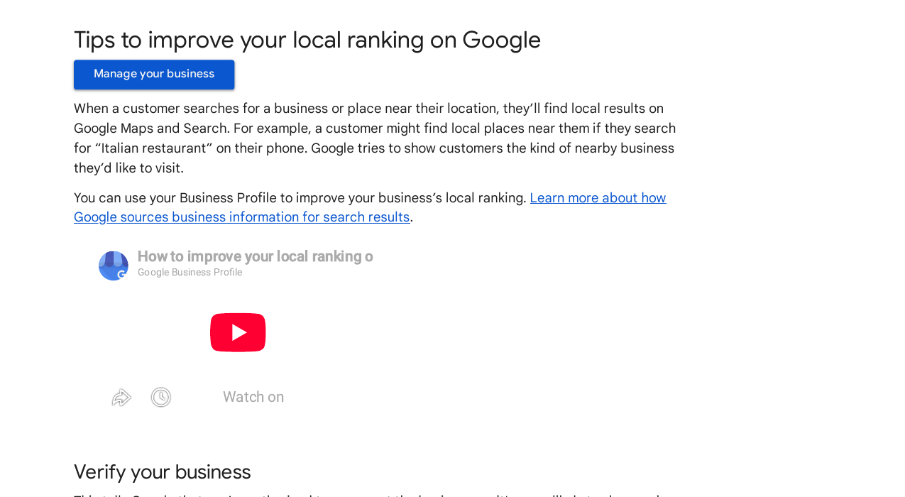 Google Business Profile local ranking help page for dentists