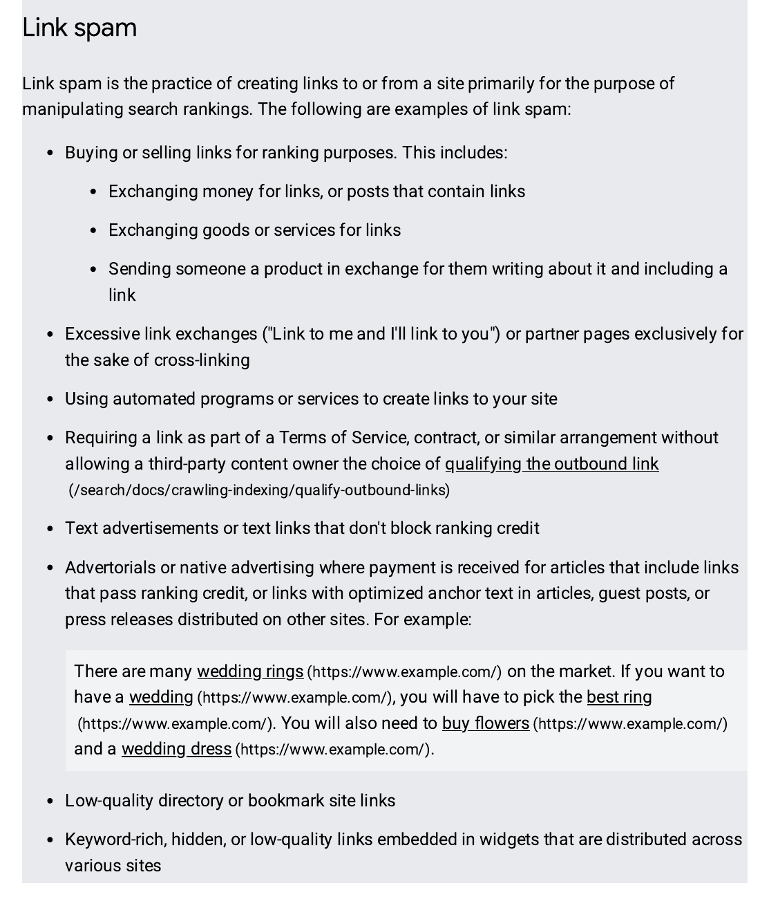 Google Search Central link spam policy examples for checking toxic backlinks step by step